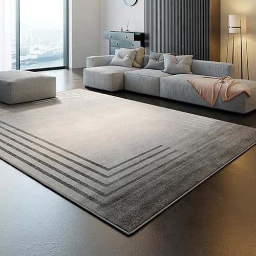 Ldiuttu Teppich für Wohnzimmer 110 x 190 cm Weich Waschbar Rutschfester Kurzflor Teppich für Schlafzimmer Küchen Läufer Flur Moderne Linien schwarz grau von Ldiuttu