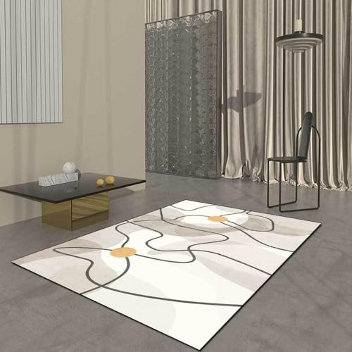 Ldiuttu Teppich für Wohnzimmer 110 x 190 cm Weich Waschbar Rutschfester Kurzflor Teppich für Schlafzimmer Küchen Läufer Flur Moderne Linien weiß schwarz gelb von Ldiuttu