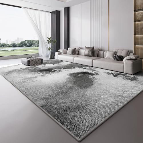 Ldiuttu Teppich für Wohnzimmer 110 x 190 cm Weich Waschbar Rutschfester Kurzflor Teppich für Schlafzimmer Küchen Läufer Flur Moderne abstrakte Tinte grau schwarz von Ldiuttu