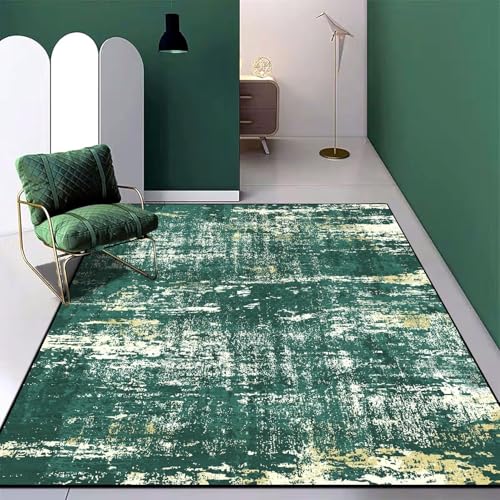 Ldiuttu Teppich für Wohnzimmer 110 x 190 cm Weich Waschbar Rutschfester Kurzflor Teppich für Schlafzimmer Küchen Läufer Flur Moderne abstrakte Tinte grün von Ldiuttu