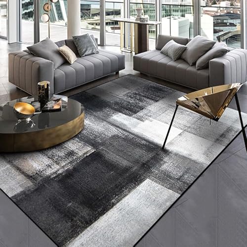 Ldiuttu Teppich für Wohnzimmer 110 x 190 cm Weich Waschbar Rutschfester Kurzflor Teppich für Schlafzimmer Küchen Läufer Flur Moderne abstrakte Tinte schwarz grau von Ldiuttu