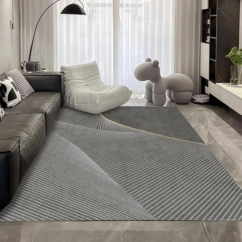 Ldiuttu Teppich für Wohnzimmer 110 x 190 cm Weich Waschbar Rutschfester Kurzflor Teppich für Schlafzimmer Küchen Läufer Flur Moderne geometrische Linien grau von Ldiuttu
