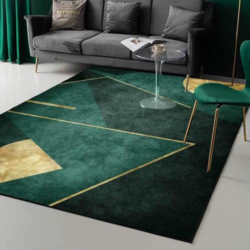 Ldiuttu Teppich für Wohnzimmer 110 x 190 cm Weich Waschbar Rutschfester Kurzflor Teppich für Schlafzimmer Küchen Läufer Flur Moderne geometrische Linien grün gelb von Ldiuttu