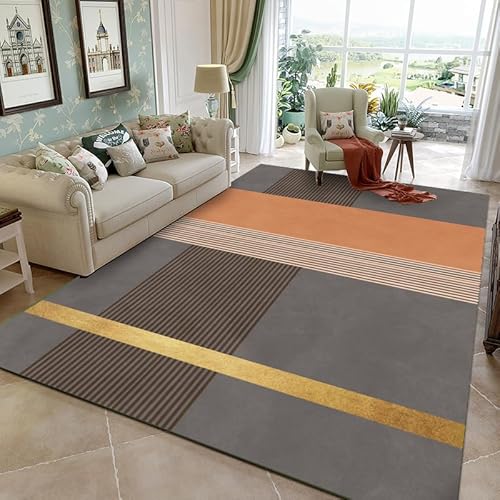 Ldiuttu Teppich für Wohnzimmer 110 x 190 cm Weich Waschbar Rutschfester Kurzflor Teppich für Schlafzimmer Küchen Läufer Flur Moderne geometrische Linien orange grau gelb Ldiuttu Teppich für Wohnzimmer 110 x 190 cm Weich Waschbar Rutschfester Kurzflor Teppich für Schlafzimmer Küchen Läufer Flur Moderne geometrische Linien orange grau gelb von Ldiuttu