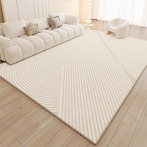 Ldiuttu Teppich für Wohnzimmer 110 x 190 cm Weich Waschbar Rutschfester Kurzflor Teppich für Schlafzimmer Küchen Läufer Flur Moderne geometrische Linien weiß von Ldiuttu