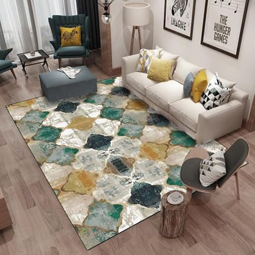 Ldiuttu Teppich für Wohnzimmer 110 x 190 cm Weich Waschbar Rutschfester Kurzflor Teppich für Schlafzimmer Küchen Läufer Flur Moderne geometrische grün gelb grau von Ldiuttu