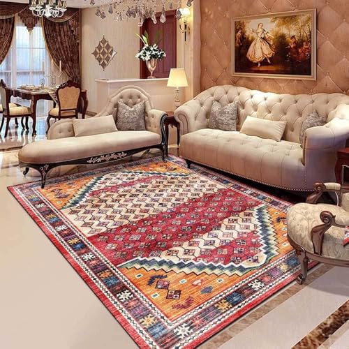 Ldiuttu Teppich für Wohnzimmer 110 x 190 cm Weich Waschbar Rutschfester Kurzflor Teppich für Schlafzimmer Küchen Läufer Flur Moderne geometrische orange rot blau von Ldiuttu
