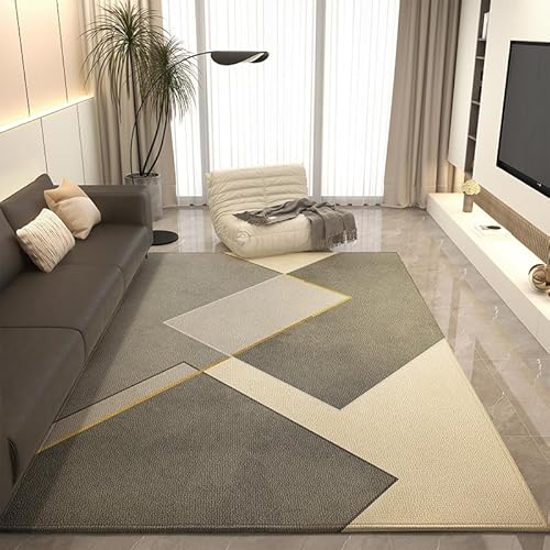 Ldiuttu Teppich für Wohnzimmer 110 x 190 cm Weich Waschbar Rutschfester Kurzflor Teppich für Schlafzimmer Küchen Läufer Flur Modernes geometrisches Dunkelgraubeige von Ldiuttu