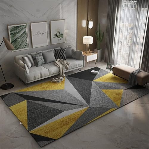 Ldiuttu Teppich für Wohnzimmer 110 x 190 cm Weich Waschbar Rutschfester Kurzflor Teppich für Schlafzimmer Küchen Läufer Flur Modernes geometrisches Graugelb von Ldiuttu