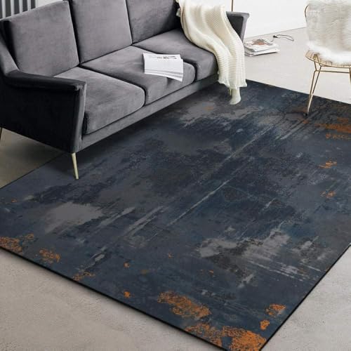 Ldiuttu Teppich für Wohnzimmer 110 x 190 cm Weich Waschbar Rutschfester Kurzflor Teppich für Schlafzimmer Küchen Läufer Flur Retro abstrakt blau orange von Ldiuttu