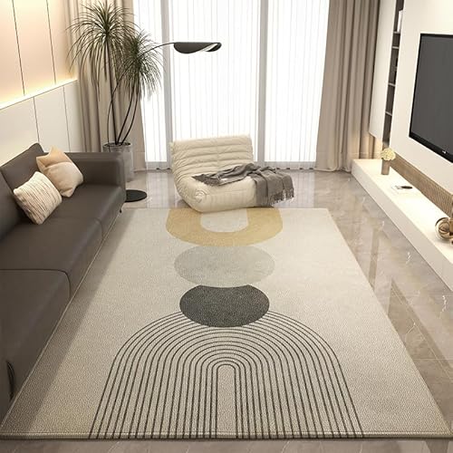 Ldiuttu Teppich für Wohnzimmer 120 x 160 cm Moderner Waschbar Kurzflor Weich Pflegeleicht Teppich für Schlafzimmer Esszimer und als Küchen Moderne geometrische Linien beige schwarz gelb von Ldiuttu