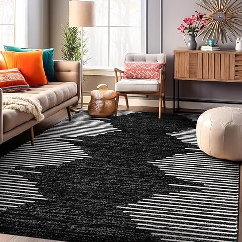 Ldiuttu Teppich für Wohnzimmer 70 x 140 cm Teppiche Eingangs Waschbar rutschfest Teppich Rechteckiger für Esszimmer Schlafzimmer Moderne geometrische Linien schwarz Ldiuttu Teppich für Wohnzimmer 70 x 140 cm Teppiche Eingangs Waschbar rutschfest Teppich Rechteckiger für Esszimmer Schlafzimmer Moderne geometrische Linien schwarz von Ldiuttu