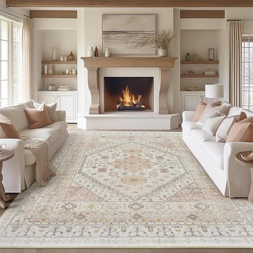 Ldiuttu Teppich für Wohnzimmer 70 x 140 cm Teppiche Eingangs Waschbar rutschfest Teppich Rechteckiger für Esszimmer Schlafzimmer Retro geometrische Blumen orange beige von Ldiuttu
