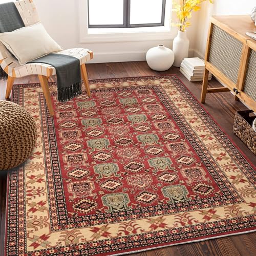 Ldiuttu Teppich für Wohnzimmer Groß 200 x 250 cm Waschbarer Kurzflor rutschfest Teppiche für Schlafzimmer Heimbüro Retro floralen Ethno-Stil rot und gelb Ldiuttu Teppich für Wohnzimmer Groß 200 x 250 cm Waschbarer Kurzflor rutschfest Teppiche für Schlafzimmer Heimbüro Retro floralen Ethno-Stil rot und gelb von Ldiuttu