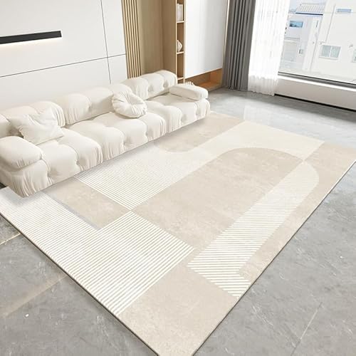 Ldiuttu Teppich für Wohnzimmer Modern 140 x 160 cm rutschfest Kurzflor Waschbar Weich für Schlafzimmer Esszimmer Moderne Deko Teppich Modernes geometrisches Beigeweiß Ldiuttu Teppich für Wohnzimmer Modern 140 x 160 cm rutschfest Kurzflor Waschbar Weich für Schlafzimmer Esszimmer Moderne Deko Teppich Modernes geometrisches Beigeweiß von Ldiuttu