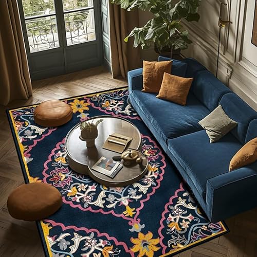 Ldiuttu Teppich für Wohnzimmer Modern 140 x 160 cm rutschfest Kurzflor Waschbar Weich für Schlafzimmer Esszimmer Moderne Deko Teppich Retro Blumen blau Rose rot gelb Ldiuttu Teppich für Wohnzimmer Modern 140 x 160 cm rutschfest Kurzflor Waschbar Weich für Schlafzimmer Esszimmer Moderne Deko Teppich Retro Blumen blau Rose rot gelb von Ldiuttu