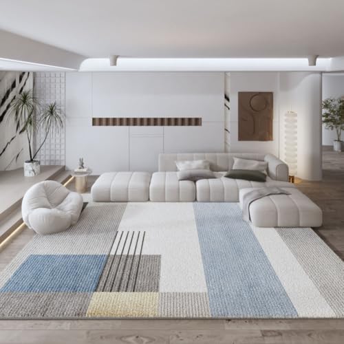 Ldiuttu kleine Teppich 80 x 160 cm Moderner Waschbar Rutschfester Teppich Weich Kurzflor Fußmatte für Schlafzimmer Esszimmer Küche Moderne Linien Geometrie blau grau weiß von Ldiuttu