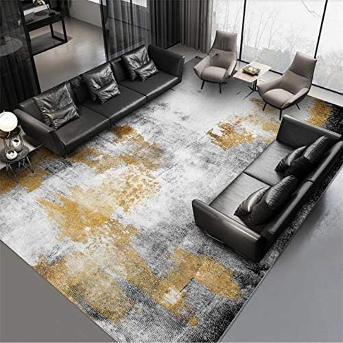 Ldiuttu kleine Teppich 80 x 160 cm Moderner Waschbar Rutschfester Teppich Weich Kurzflor Fußmatte für Schlafzimmer Esszimmer Küche Moderne Tinte Grau Gelb von Ldiuttu