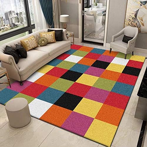 Ldiuttu kleine Teppich 80 x 160 cm Moderner Waschbar Rutschfester Teppich Weich Kurzflor Fußmatte für Schlafzimmer Esszimmer Küche Moderne geometrische mehrfarbige Quadrate von Ldiuttu
