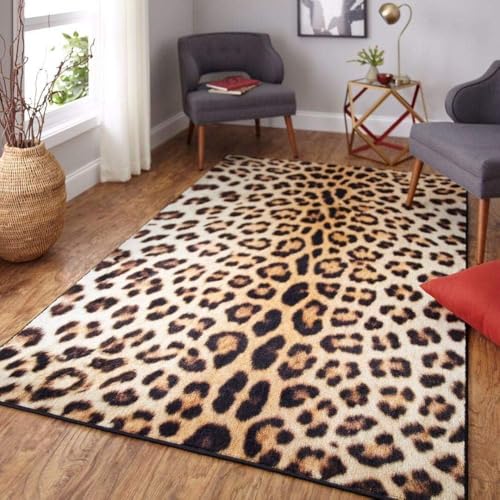 Ldiuttu kleine Teppich 80 x 160 cm Moderner Waschbar Rutschfester Teppich Weich Kurzflor Fußmatte für Schlafzimmer Esszimmer Küche Moderner Abstrakter Leopardendruck braun gelb von Ldiuttu