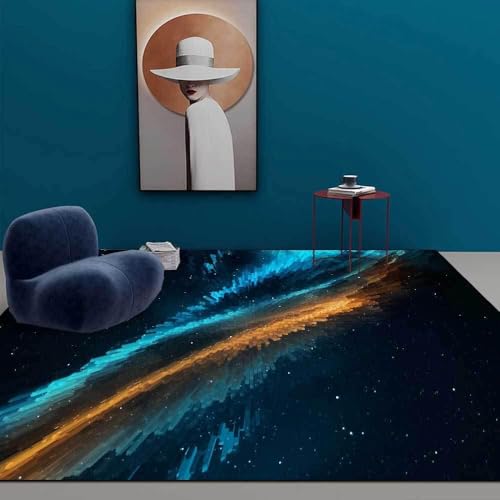 Ldiuttu kleine Teppich 80 x 160 cm Moderner Waschbar Rutschfester Teppich Weich Kurzflor Fußmatte für Schlafzimmer Esszimmer Küche Modernes abstraktes Blau-Orange von Ldiuttu