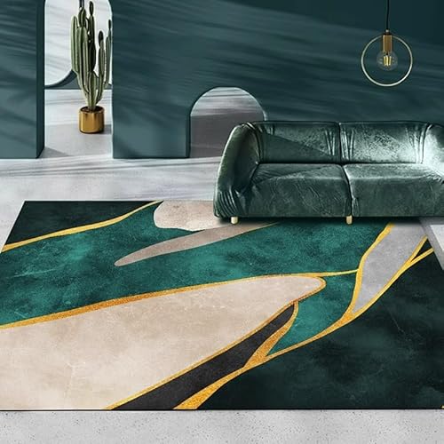 Ldiuttu kleine Teppich 80 x 160 cm Moderner Waschbar Rutschfester Teppich Weich Kurzflor Fußmatte für Schlafzimmer Esszimmer Küche Modernes abstraktes Grüngelb von Ldiuttu