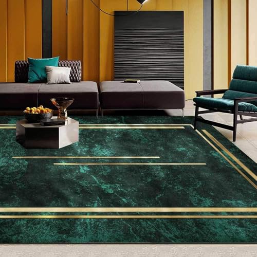 Ldiuttu kleine Teppich 80 x 160 cm Moderner Waschbar Rutschfester Teppich Weich Kurzflor Fußmatte für Schlafzimmer Esszimmer Küche Modernes geometrisches Grüngelb von Ldiuttu
