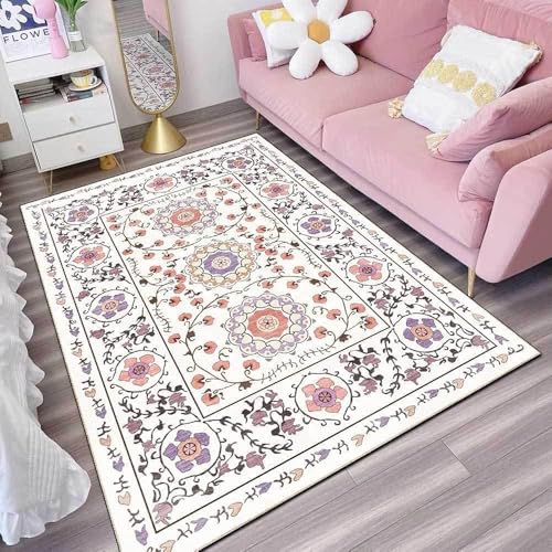Teppich Wohnzimmer Groß 200 x 290 cm Weicher rutschfest Waschbarer Schlafzimmer Teppiche Pflegeleichter Dekoration Teppich Modernes Blumenmuster in Weiß und Lila Teppich Wohnzimmer Groß 200 x 290 cm Weicher rutschfest Waschbarer Schlafzimmer Teppiche Pflegeleichter Dekoration Teppich Modernes Blumenmuster in Weiß und Lila von Ldiuttu