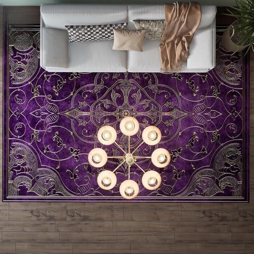 Teppich für Wohnzimmer 100 x 160 cm Waschbarer Kurzflor Rechteckiger Rutschfester für Schlafzimmer Küche Esszimmer Deko Carpet Retro geometrisches Lila Teppich für Wohnzimmer 100 x 160 cm Waschbarer Kurzflor Rechteckiger Rutschfester für Schlafzimmer Küche Esszimmer Deko Carpet Retro geometrisches Lila von Ldiuttu