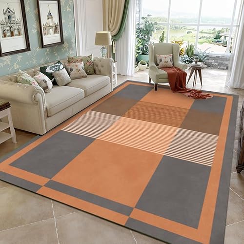 Teppich für Wohnzimmer 110 x 190 cm Weich Waschbar Rutschfester Kurzflor Teppich für Schlafzimmer Küchen Läufer Flur Moderne geometrische Linien in Orange und Grau Teppich für Wohnzimmer 110 x 190 cm Weich Waschbar Rutschfester Kurzflor Teppich für Schlafzimmer Küchen Läufer Flur Moderne geometrische Linien in Orange und Grau von Ldiuttu