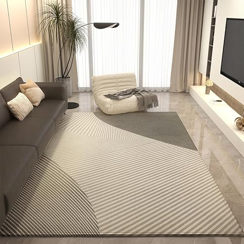 Teppich rutschfest Wohnzimmer 130 x 180 cm Waschbarer Rechteck Teppich Weich Leicht zu Reinigen Kurzflor Schlafzimmer Flur Läufer Moderne Linien beige grau von Ldiuttu