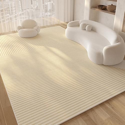 Teppich rutschfest Wohnzimmer 130 x 180 cm Waschbarer Rechteck Teppich Weich Leicht zu Reinigen Kurzflor Schlafzimmer Flur Läufer Moderne Linien beige von Ldiuttu