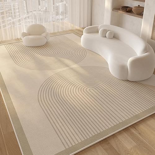 Teppich rutschfest Wohnzimmer 130 x 180 cm Waschbarer Rechteck Teppich Weich Leicht zu Reinigen Kurzflor Schlafzimmer Flur Läufer Moderne Linien beige von Ldiuttu
