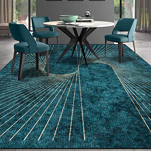 Teppich rutschfest Wohnzimmer 130 x 180 cm Waschbarer Rechteck Teppich Weich Leicht zu Reinigen Kurzflor Schlafzimmer Flur Läufer Moderne Linien blau gelb von Ldiuttu