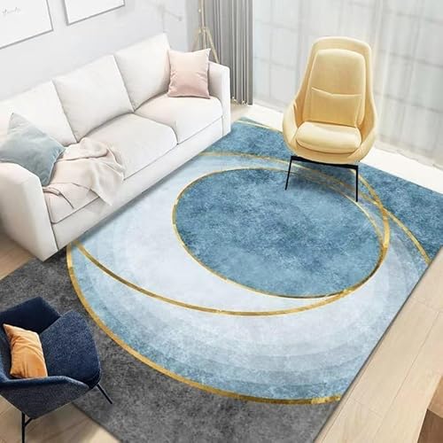 Teppich rutschfest Wohnzimmer 130 x 180 cm Waschbarer Rechteck Teppich Weich Leicht zu Reinigen Kurzflor Schlafzimmer Flur Läufer Moderne Linien blau grau gelb von Ldiuttu