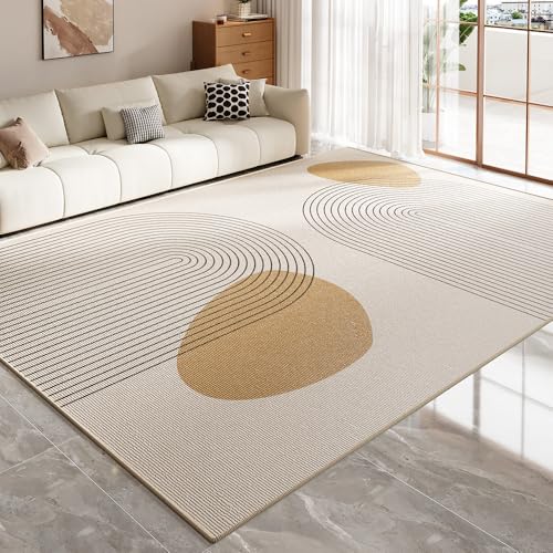 Teppich rutschfest Wohnzimmer 130 x 180 cm Waschbarer Rechteck Teppich Weich Leicht zu Reinigen Kurzflor Schlafzimmer Flur Läufer Moderne Linien gelb beige von Ldiuttu