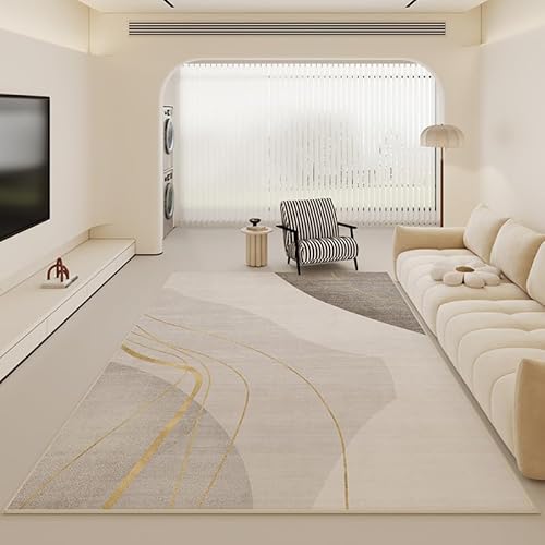 Teppich rutschfest Wohnzimmer 130 x 180 cm Waschbarer Rechteck Teppich Weich Leicht zu Reinigen Kurzflor Schlafzimmer Flur Läufer Moderne Linien gelb grau beige von Ldiuttu