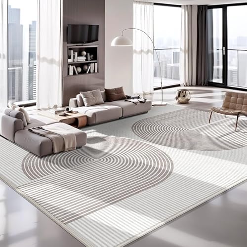 Teppich rutschfest Wohnzimmer 130 x 180 cm Waschbarer Rechteck Teppich Weich Leicht zu Reinigen Kurzflor Schlafzimmer Flur Läufer Moderne Linien geometrisch beige braun von Ldiuttu