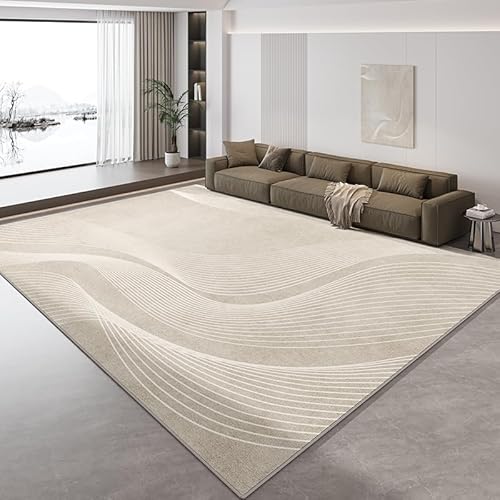 Teppich rutschfest Wohnzimmer 130 x 180 cm Waschbarer Rechteck Teppich Weich Leicht zu Reinigen Kurzflor Schlafzimmer Flur Läufer Moderne Linien geometrisch beige von Ldiuttu