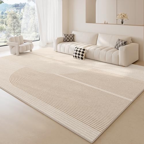 Teppich rutschfest Wohnzimmer 130 x 180 cm Waschbarer Rechteck Teppich Weich Leicht zu Reinigen Kurzflor Schlafzimmer Flur Läufer Moderne Linien geometrisch beige von Ldiuttu