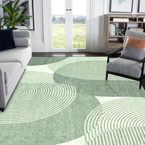 Teppich rutschfest Wohnzimmer 130 x 180 cm Waschbarer Rechteck Teppich Weich Leicht zu Reinigen Kurzflor Schlafzimmer Flur Läufer Moderne Linien geometrisch grün von Ldiuttu