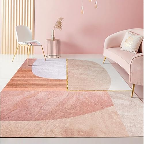 Teppich rutschfest Wohnzimmer 130 x 180 cm Waschbarer Rechteck Teppich Weich Leicht zu Reinigen Kurzflor Schlafzimmer Flur Läufer Moderne Linien orange pink von Ldiuttu