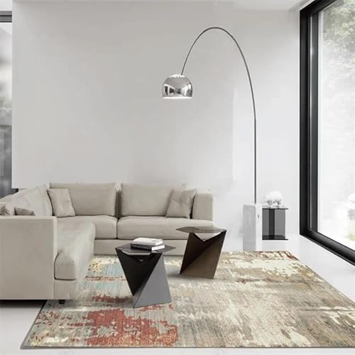 Teppich rutschfest Wohnzimmer 130 x 180 cm Waschbarer Rechteck Teppich Weich Leicht zu Reinigen Kurzflor Schlafzimmer Flur Läufer Moderne Tinte Beige Rot von Ldiuttu