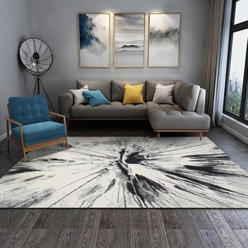 Teppich rutschfest Wohnzimmer 130 x 180 cm Waschbarer Rechteck Teppich Weich Leicht zu Reinigen Kurzflor Schlafzimmer Flur Läufer Moderne Tinte schwarz beige von Ldiuttu