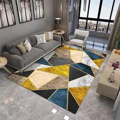 Teppich rutschfest Wohnzimmer 130 x 180 cm Waschbarer Rechteck Teppich Weich Leicht zu Reinigen Kurzflor Schlafzimmer Flur Läufer Moderne abstrakte geometrische gelb grau von Ldiuttu
