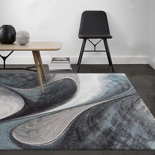 Teppich rutschfest Wohnzimmer 130 x 180 cm Waschbarer Rechteck Teppich Weich Leicht zu Reinigen Kurzflor Schlafzimmer Flur Läufer Moderne abstrakte schwarz grau blau Teppich rutschfest Wohnzimmer 130 x 180 cm Waschbarer Rechteck Teppich Weich Leicht zu Reinigen Kurzflor Schlafzimmer Flur Läufer Moderne abstrakte schwarz grau blau von Ldiuttu