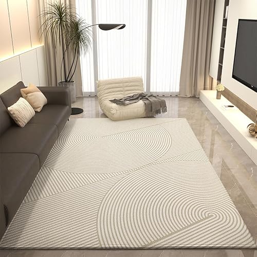 Teppich rutschfest Wohnzimmer 130 x 180 cm Waschbarer Rechteck Teppich Weich Leicht zu Reinigen Kurzflor Schlafzimmer Flur Läufer Moderne geometrische Linien beige von Ldiuttu