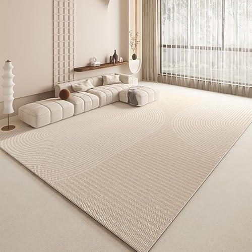 Teppich rutschfest Wohnzimmer 130 x 180 cm Waschbarer Rechteck Teppich Weich Leicht zu Reinigen Kurzflor Schlafzimmer Flur Läufer Moderne geometrische Linien beige von Ldiuttu