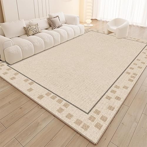 Teppich rutschfest Wohnzimmer 130 x 180 cm Waschbarer Rechteck Teppich Weich Leicht zu Reinigen Kurzflor Schlafzimmer Flur Läufer Moderne geometrische Linien beige von Ldiuttu