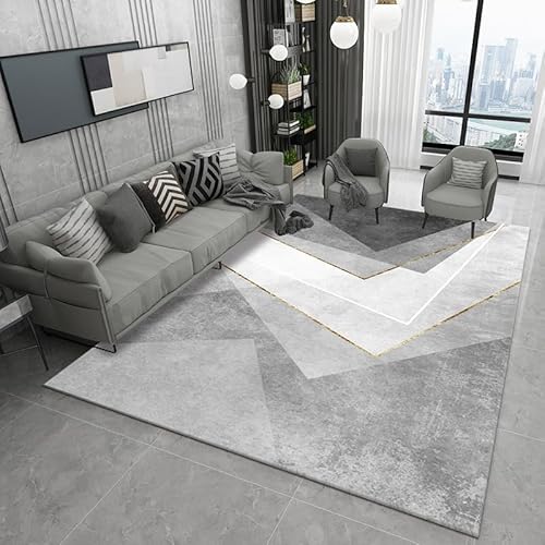 Teppich rutschfest Wohnzimmer 130 x 180 cm Waschbarer Rechteck Teppich Weich Leicht zu Reinigen Kurzflor Schlafzimmer Flur Läufer Moderne geometrische Linien grau gelb von Ldiuttu